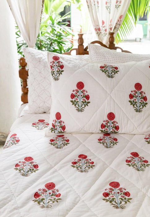 Hand Block Quilt & Shams - Kusum Coral