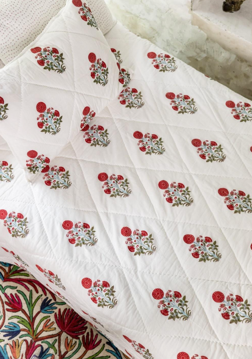 Hand Block Quilt & Shams - Kusum Coral