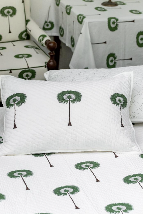 Hand Block Quilt & Shams - Palm Tree Green