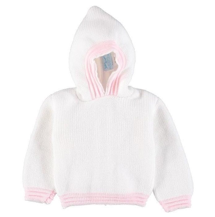 Hooded Zip Back Sweater - Pink & White