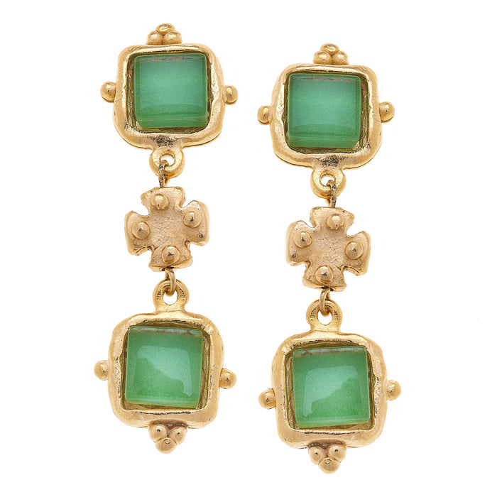 Charlotte Green French Glass Tier Earring
