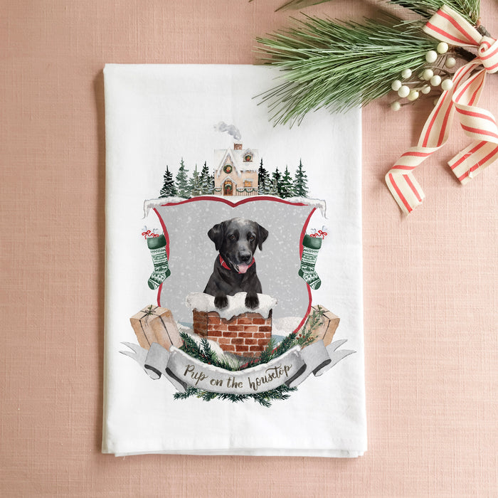Pup on the Housetop Christmas Tea Towel